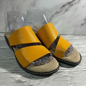 Jana Dark Yellow Gold Leather Two Strap Sandals Size US 7-7.5/EU38